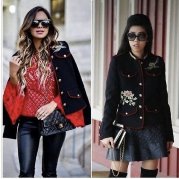 NWT Zara Trafaluc Military Style Embroidered Mandarin collar Blazer. M - Picture 3 of 14